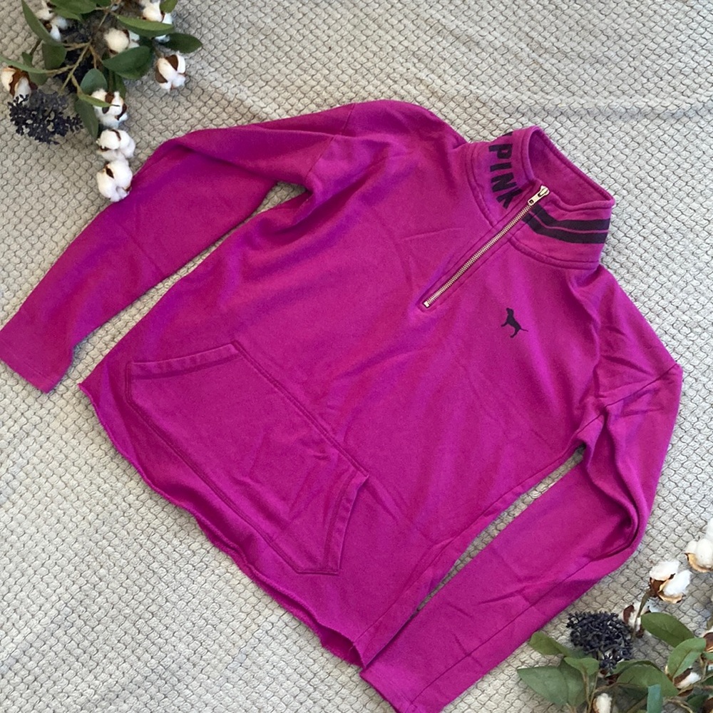 PINK brand 1/4 zip sweatshirt. Magenta color. Size S.